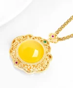 Yellow Agate Cabochon Copper Pendant