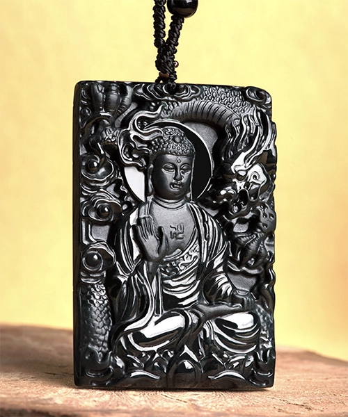 Buddha Dragon Black Natural Jade Pendant