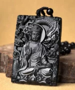 Buddha Dragon Black Natural Jade Pendant