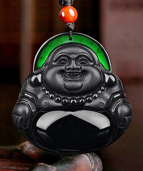 Smile Buddha Black Natural Jade Pendant