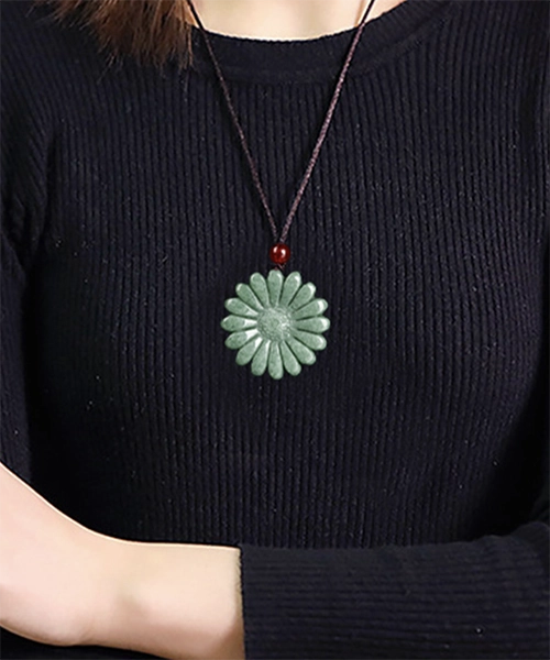 Jadeite Sunflower Natural Jade Pendant - Image 8