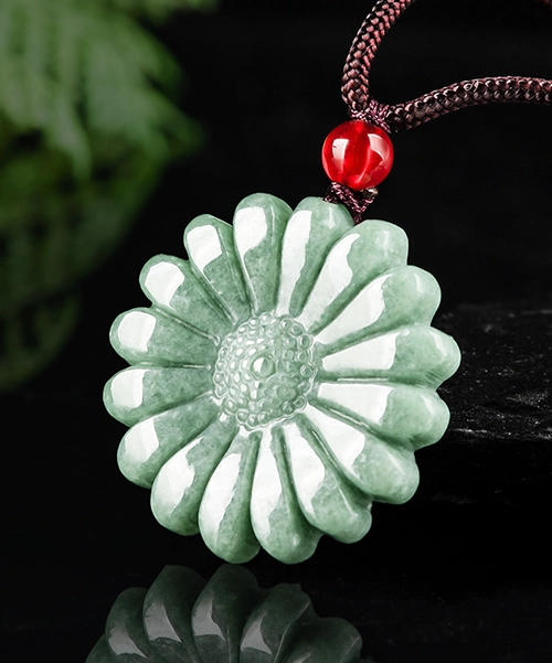 Jadeite Sunflower Natural Jade Pendant - Image 2