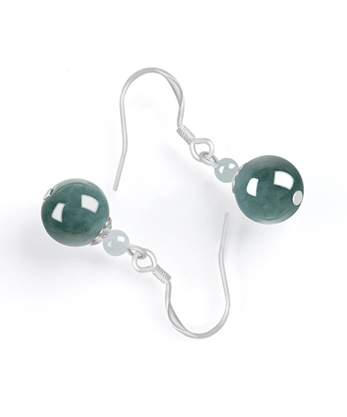 S925 Bead Natural Jade Earrings