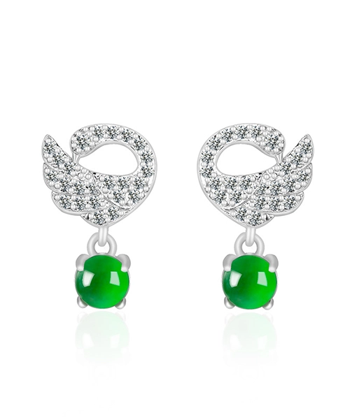 S925 Swan Natural Jade Earrings