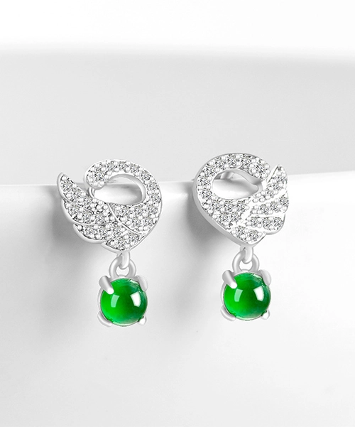 S925 Swan Natural Jade Earrings
