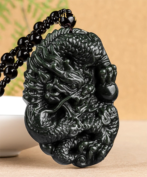 Zodiac Dragon Natural Jade Pendant - Image 2