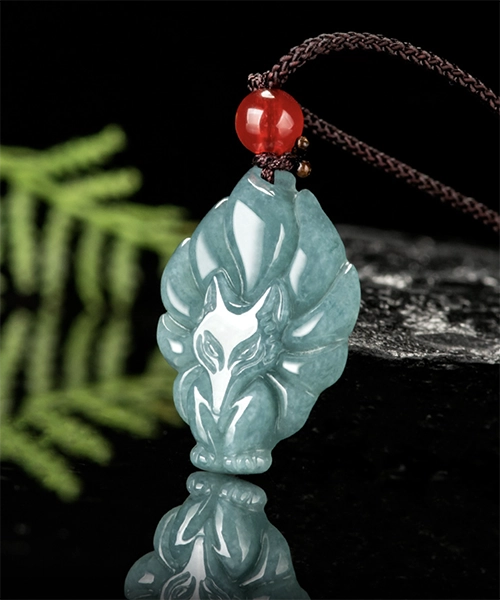 Nine Tailed Fox Natural Jade Pendant - Image 3