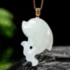 18K Gold Natural Jade Dolphin Pendant