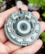 Double Dragon Round Jade Pendant