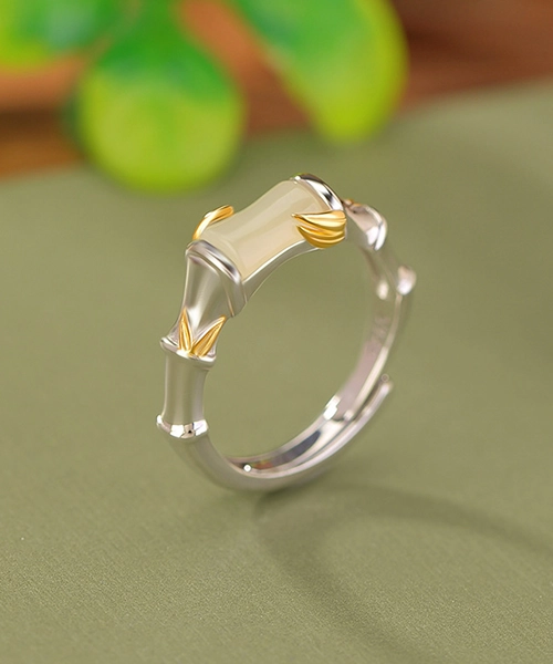Bamboo S925 Natural Jade Open Ring - Image 2