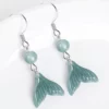 S925 Fish Tail Natural Jade Earrings