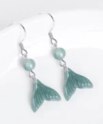 S925 Fish Tail Natural Jade Earrings