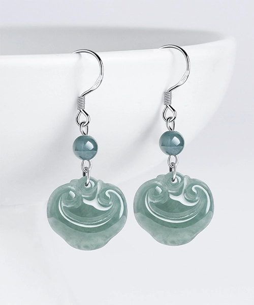 S925 Ruyi Natural Jade Earrings - Image 4