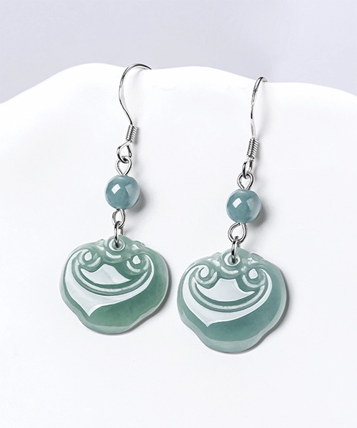 S925 Ruyi Natural Jade Earrings - Image 2