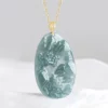 18K Gold Scenery Tree Oval Jade Pendant