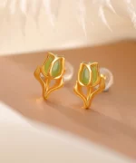 S925 Rose Natural Jade Earrings