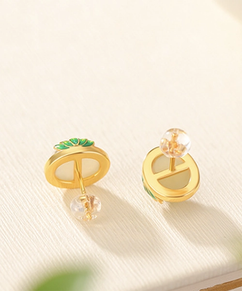 Vintage Lotus S925 Natural Jade Earrings - Image 4