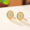 Vintage Lotus S925 Natural Jade Earrings