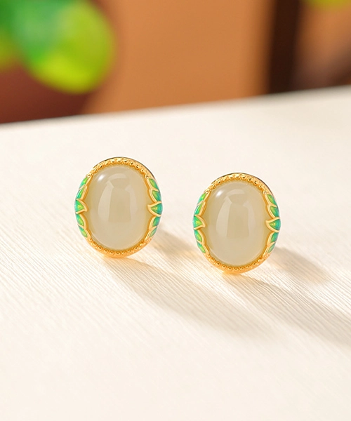 Vintage Lotus S925 Natural Jade Earrings - Image 3