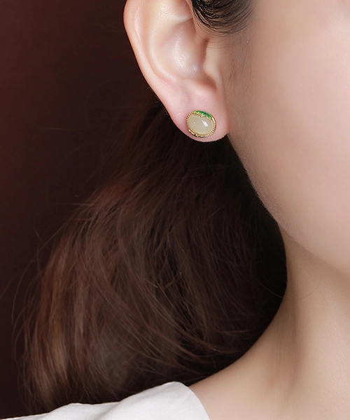 Vintage Lotus S925 Natural Jade Earrings - Image 6