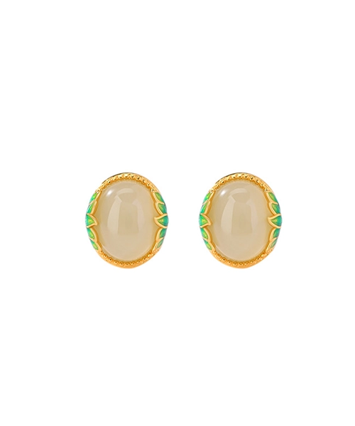 Vintage Lotus S925 Natural Jade Earrings - Image 7