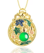 Vintage Flower Green Agate Copper Pendant