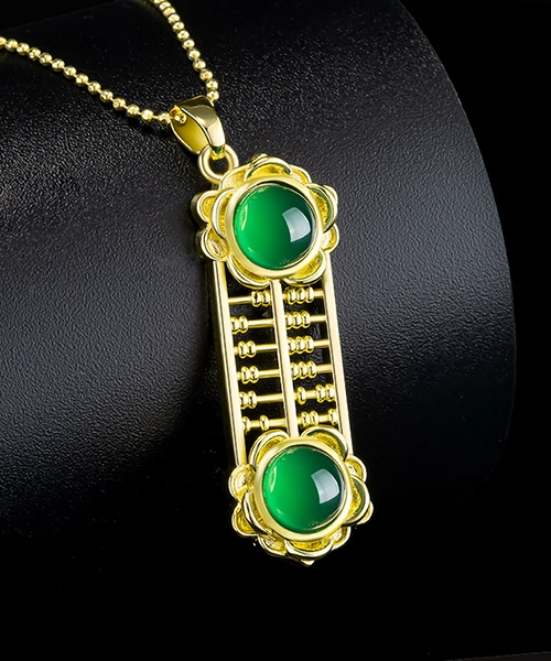 Vintage Abacus Green Agate Copper Pendant - Image 5