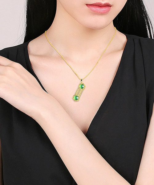 Vintage Abacus Green Agate Copper Pendant - Image 2