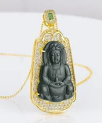 Guanyin Natural Jade Copper Pendant