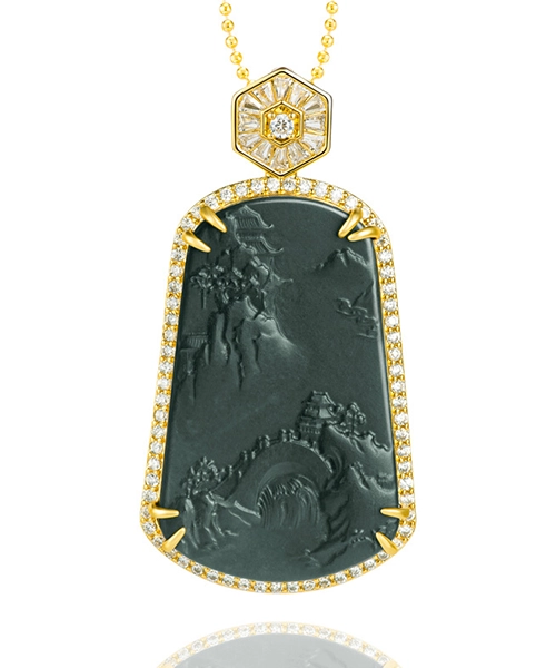 Scenery Natural Jade Copper Pendant