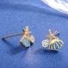S925 Starfish Shell Enamel Earrings