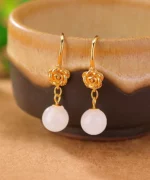 S925 Rose Natural Jade Dangle Earrings