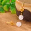 S925 Rose Natural Jade Dangle Earrings
