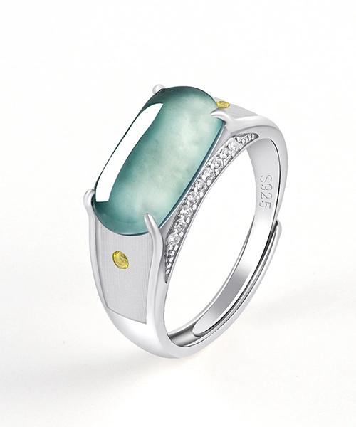 Fashion S925 Natural Jade Open Ring - Image 2