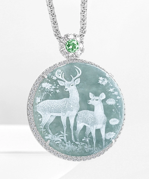 Deer Round Natural Jade Pendant