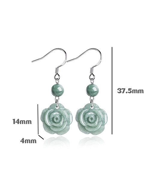 S925 Rose Natural Jade Dangle Earrings - Image 7