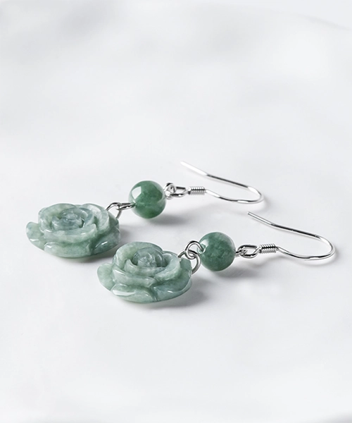 S925 Rose Natural Jade Dangle Earrings - Image 5