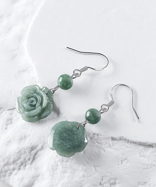S925 Rose Natural Jade Dangle Earrings - Image 4