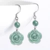S925 Rose Natural Jade Dangle Earrings