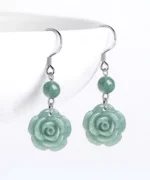 S925 Rose Natural Jade Dangle Earrings