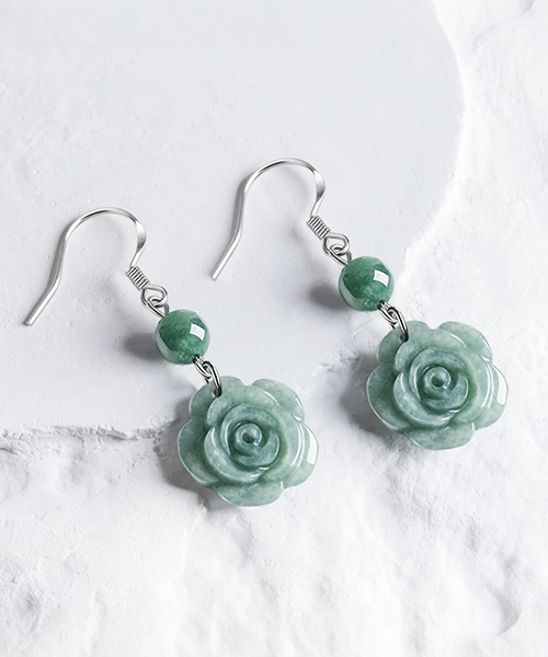 S925 Rose Natural Jade Dangle Earrings - Image 3