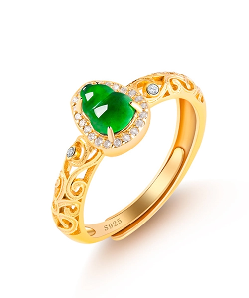 Gourd S925 Natural Jade Open Ring - Image 2