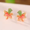 Peach Blossom Enamel Jade Earrings