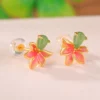 Peach Blossom Enamel Jade Earrings