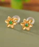 Flower Natural Jade S925 Earrings