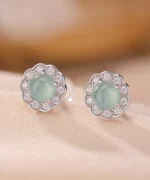 Flower Natural Jade S925 Earrings
