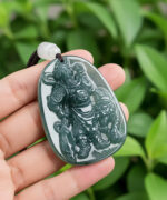 Natural Green Jade Guan Gong Pendant