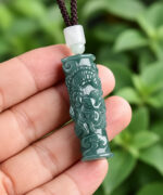 Natural Green Jade Dragon Totem Pillar