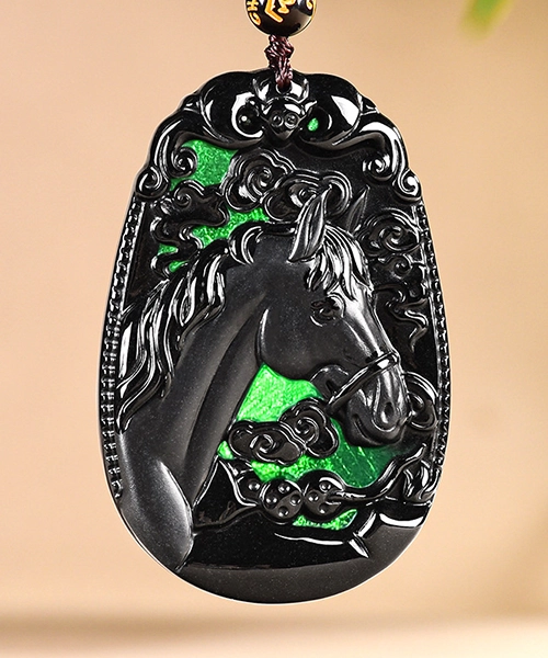 Black Omphacite Horse Pendant - Success & Prosperity Amulet - Image 7