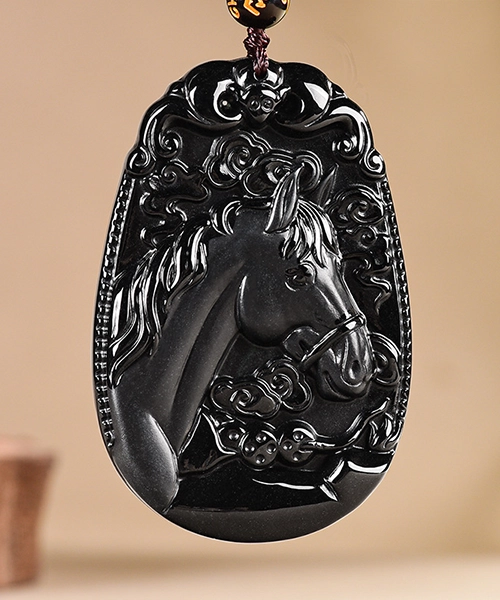 Black Omphacite Horse Pendant - Success & Prosperity Amulet - Image 11